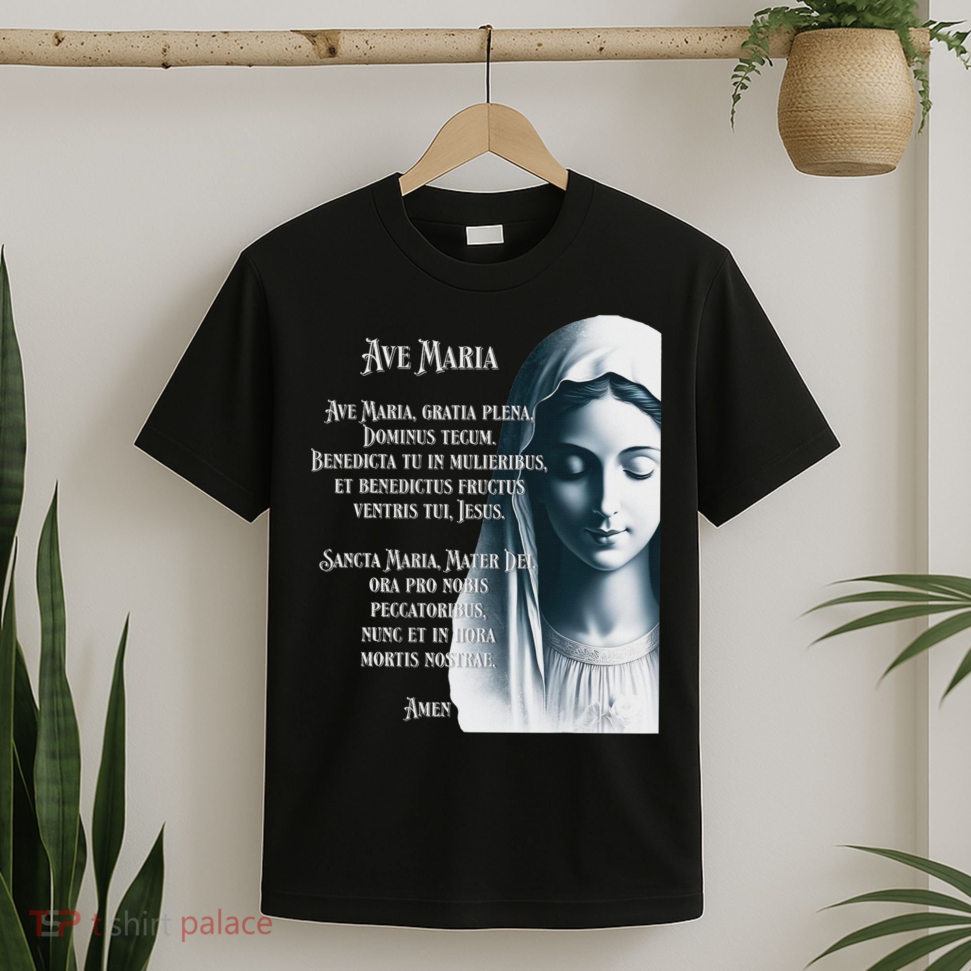 Latin Hail Mary Blessed Mother Rosary Prayer T-Shirt