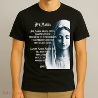 Latin Hail Mary Blessed Mother Rosary Prayer T-Shirt thumb 3