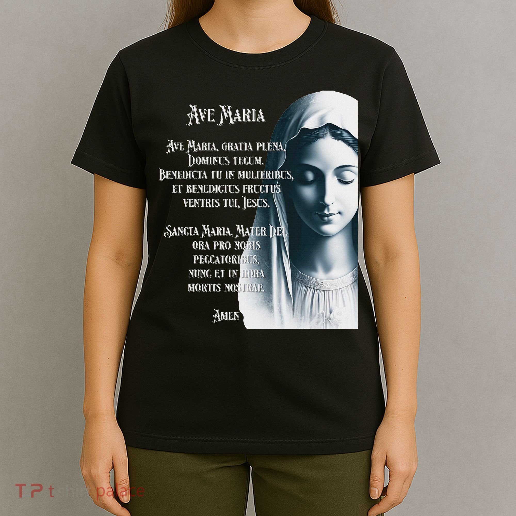 Latin Hail Mary Blessed Mother Rosary Prayer T-Shirt