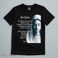 Latin Hail Mary Blessed Mother Rosary Prayer T-Shirt thumb 5