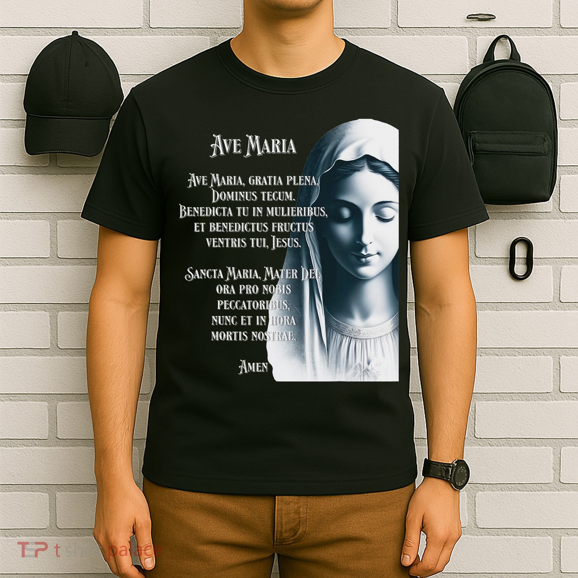 Latin Hail Mary Blessed Mother Rosary Prayer T-Shirt