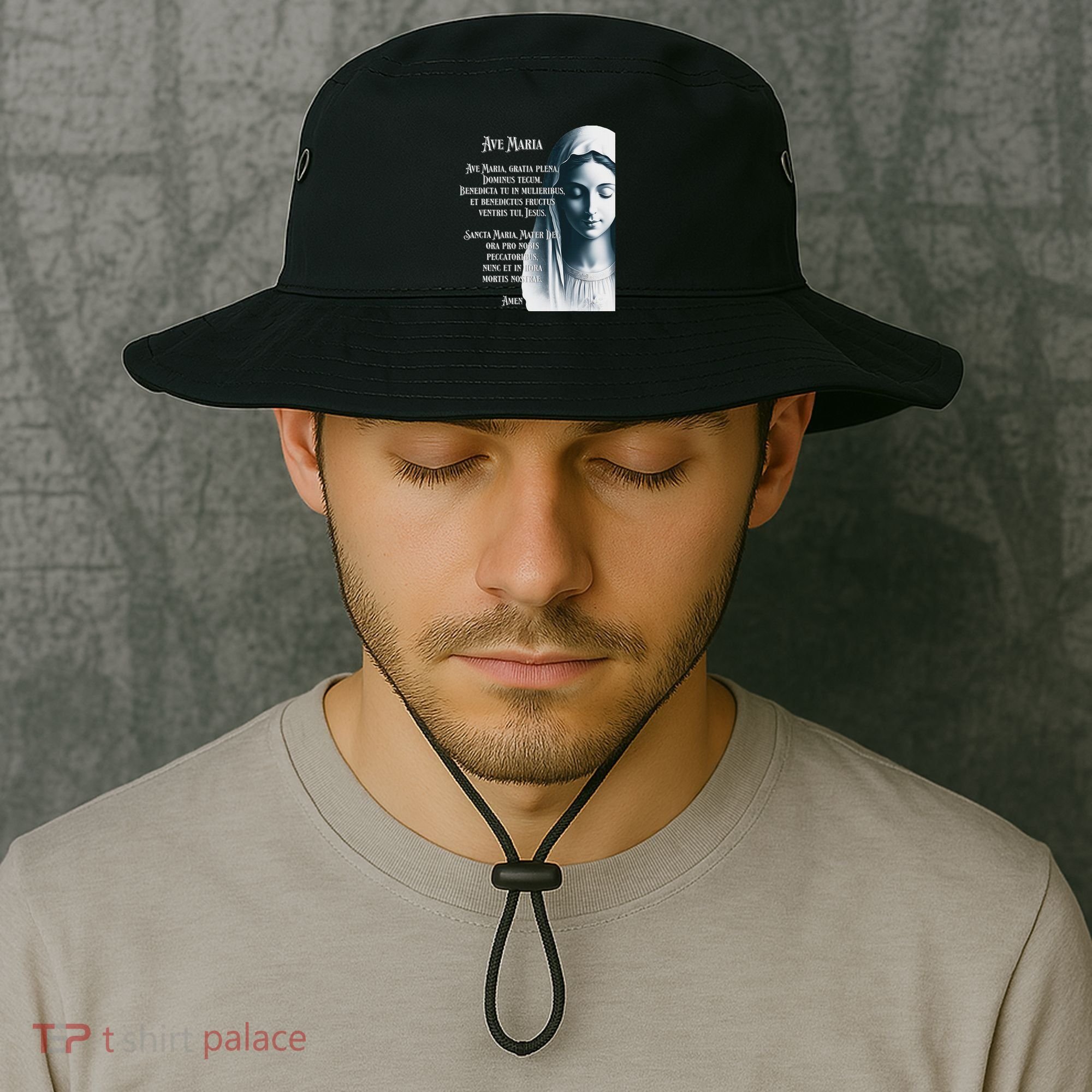 Latin Hail Mary Blessed Mother Rosary Prayer Bucket Hat