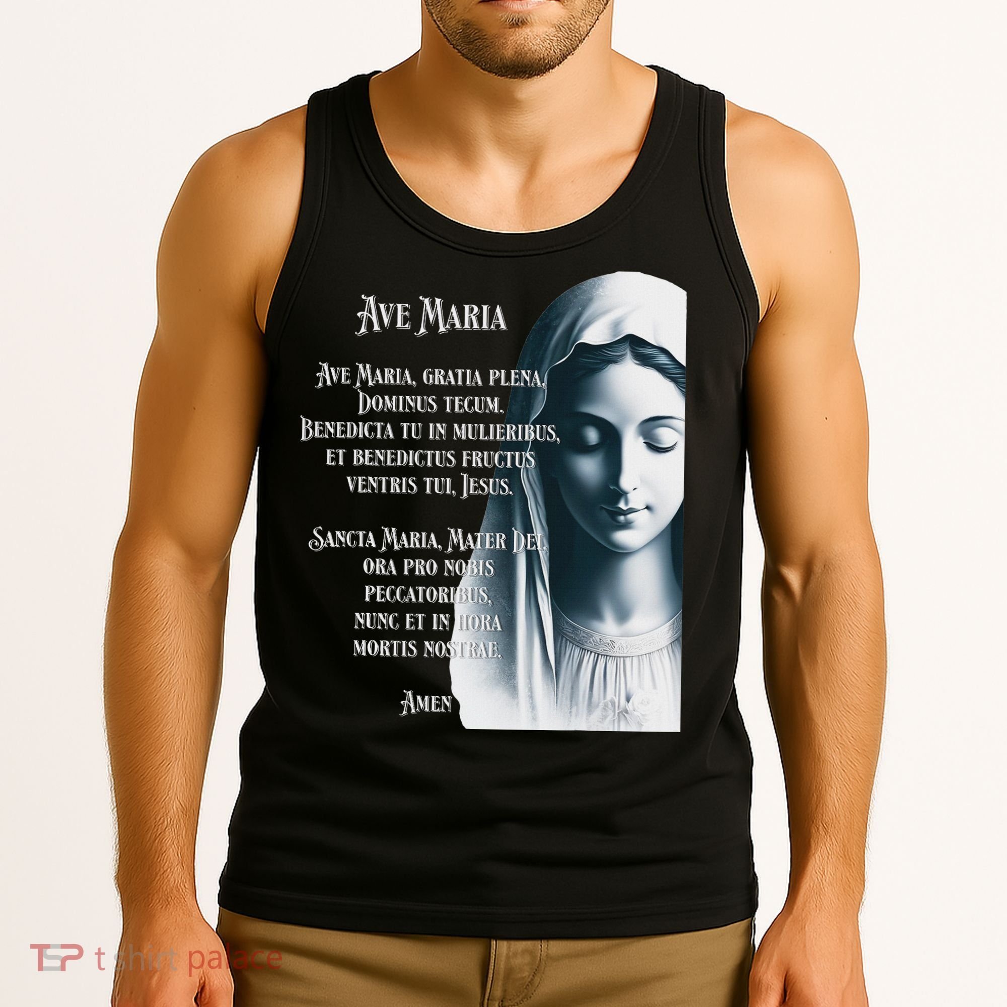 Latin Hail Mary Blessed Mother Rosary Prayer Tank Top