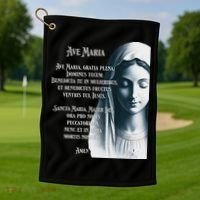 Latin Hail Mary Blessed Mother Rosary Prayer Golf Towel thumb 1