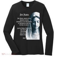 Latin Hail Mary Blessed Mother Rosary Prayer Women's Long Sleeve Shirt thumb 0