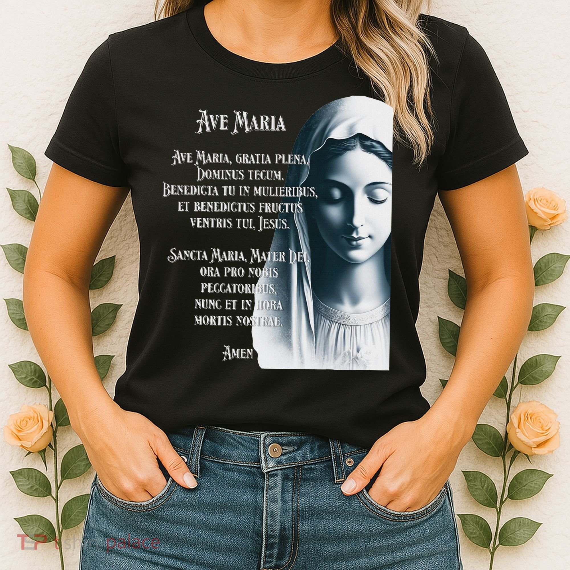 Latin Hail Mary Blessed Mother Rosary Prayer Women's T-Shirt