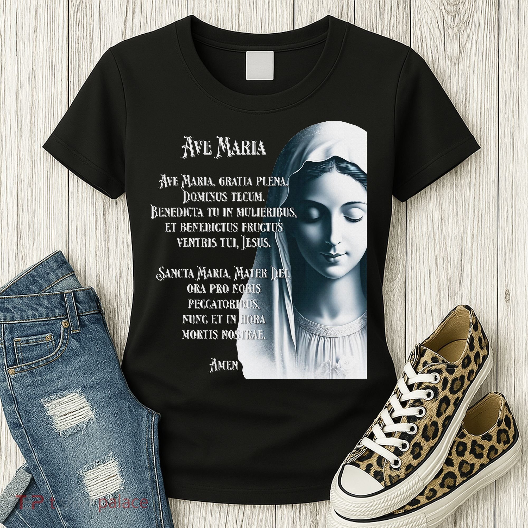 Latin Hail Mary Blessed Mother Rosary Prayer Women's T-Shirt