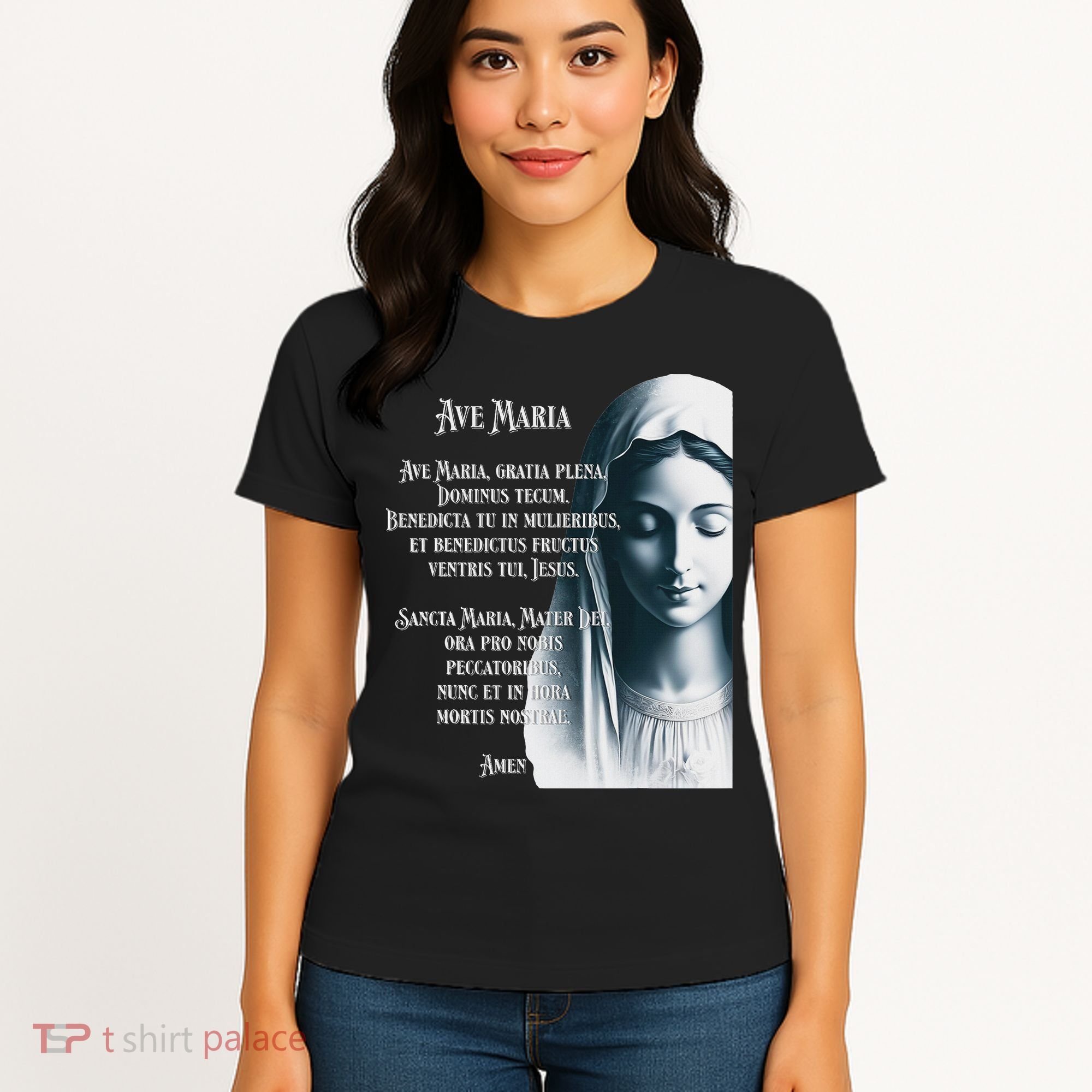 Latin Hail Mary Blessed Mother Rosary Prayer Women's T-Shirt
