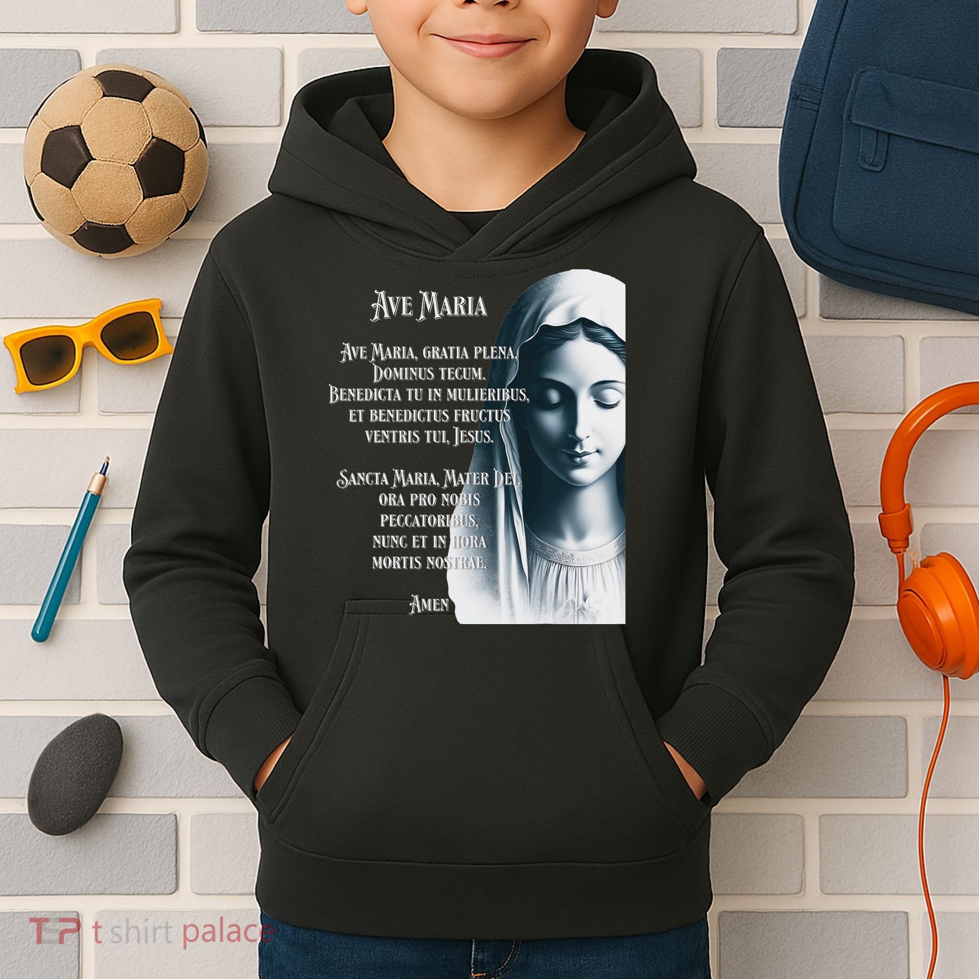 Latin Hail Mary Blessed Mother Rosary Prayer Kids Hoodie