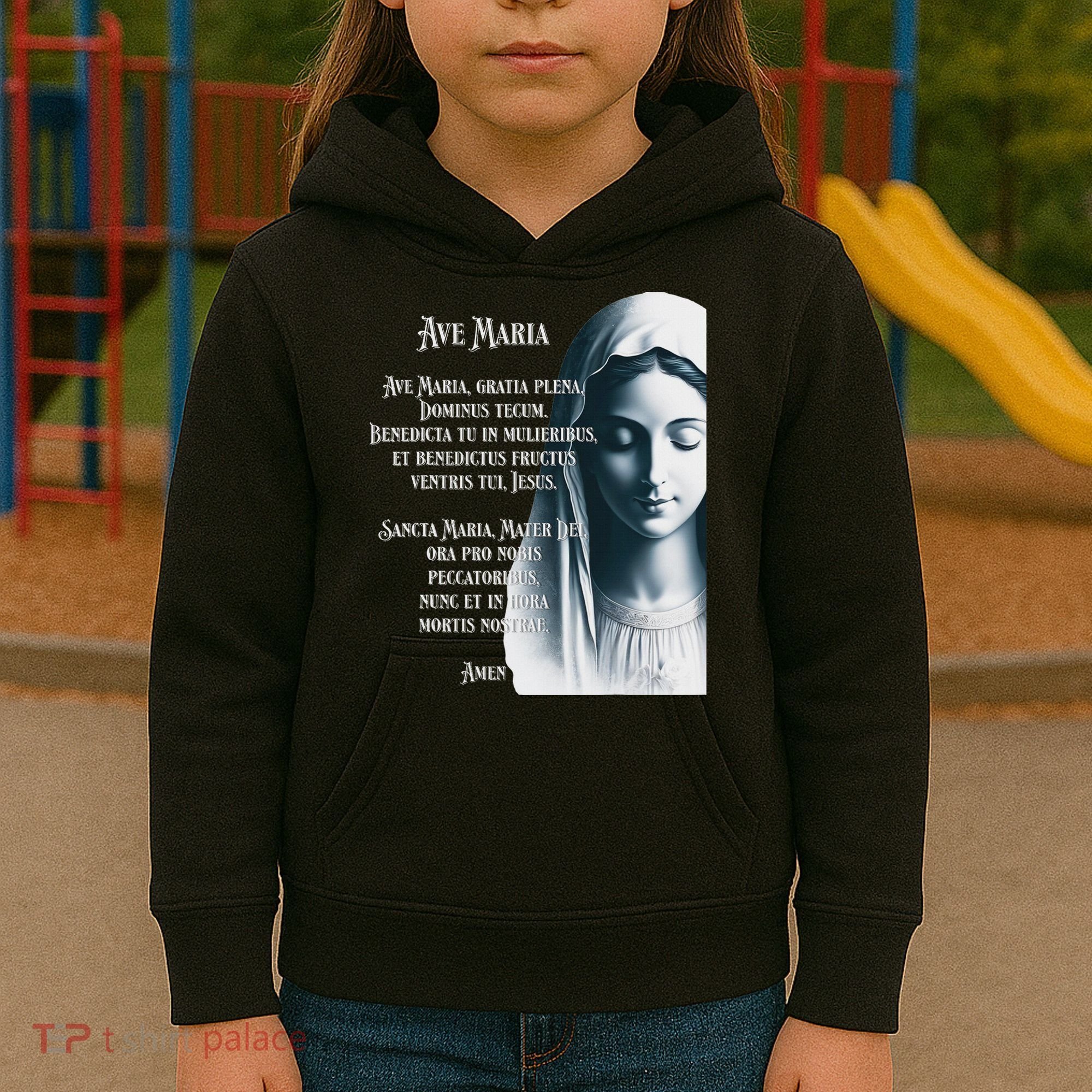 Latin Hail Mary Blessed Mother Rosary Prayer Kids Hoodie