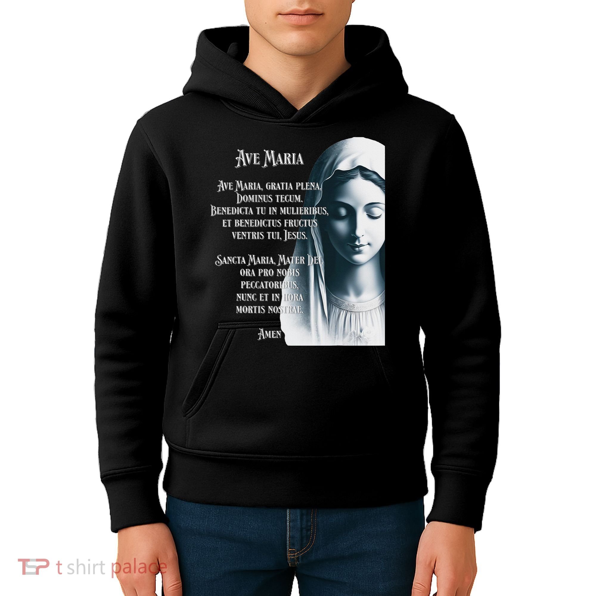 Latin Hail Mary Blessed Mother Rosary Prayer Kids Hoodie