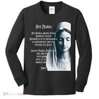 Latin Hail Mary Blessed Mother Rosary Prayer Kids Long Sleeve Shirt thumb 0