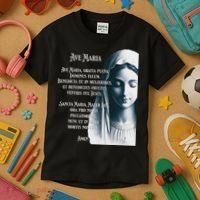Latin Hail Mary Blessed Mother Rosary Prayer Kids T-Shirt thumb 3