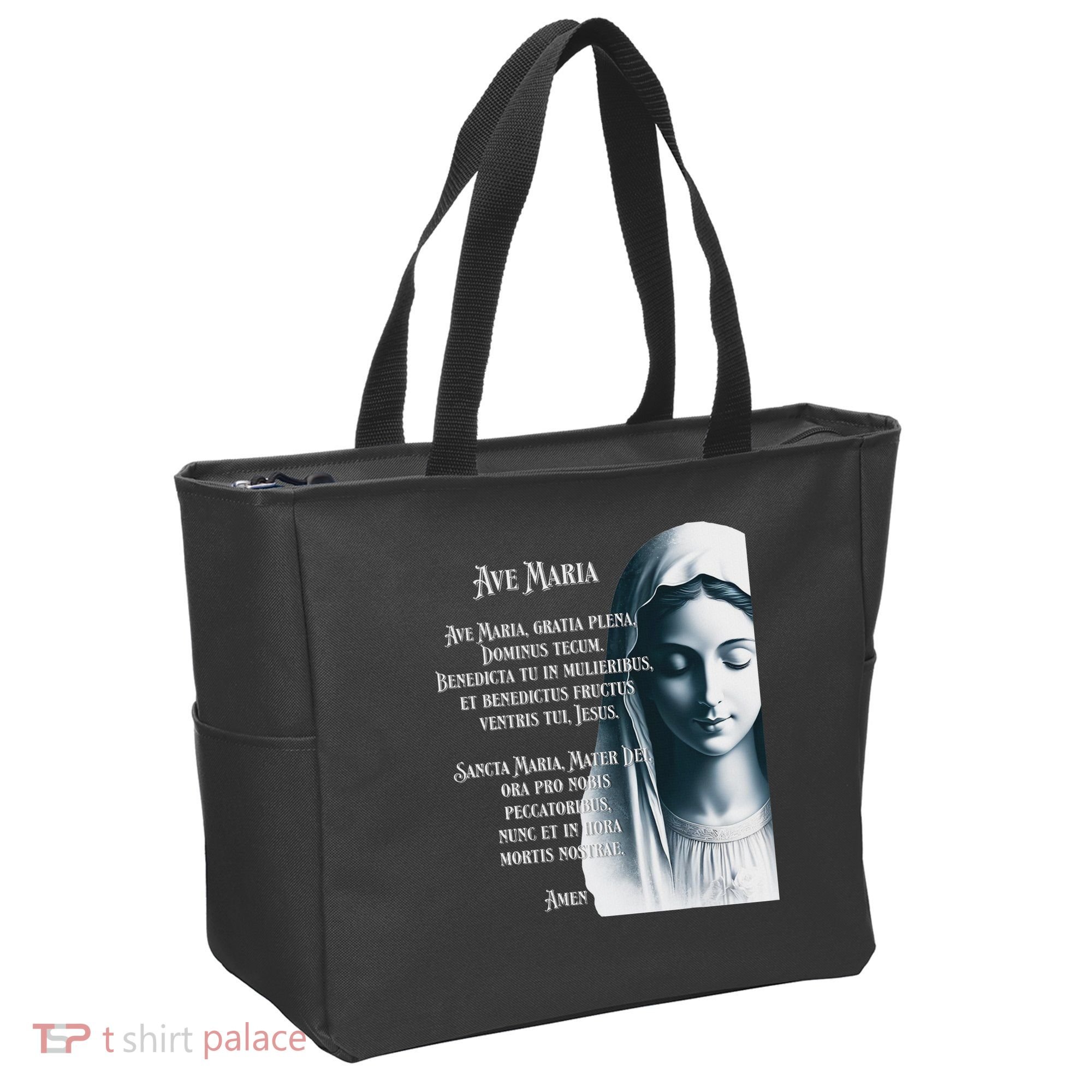 Latin Hail Mary Blessed Mother Rosary Prayer Tote Bag