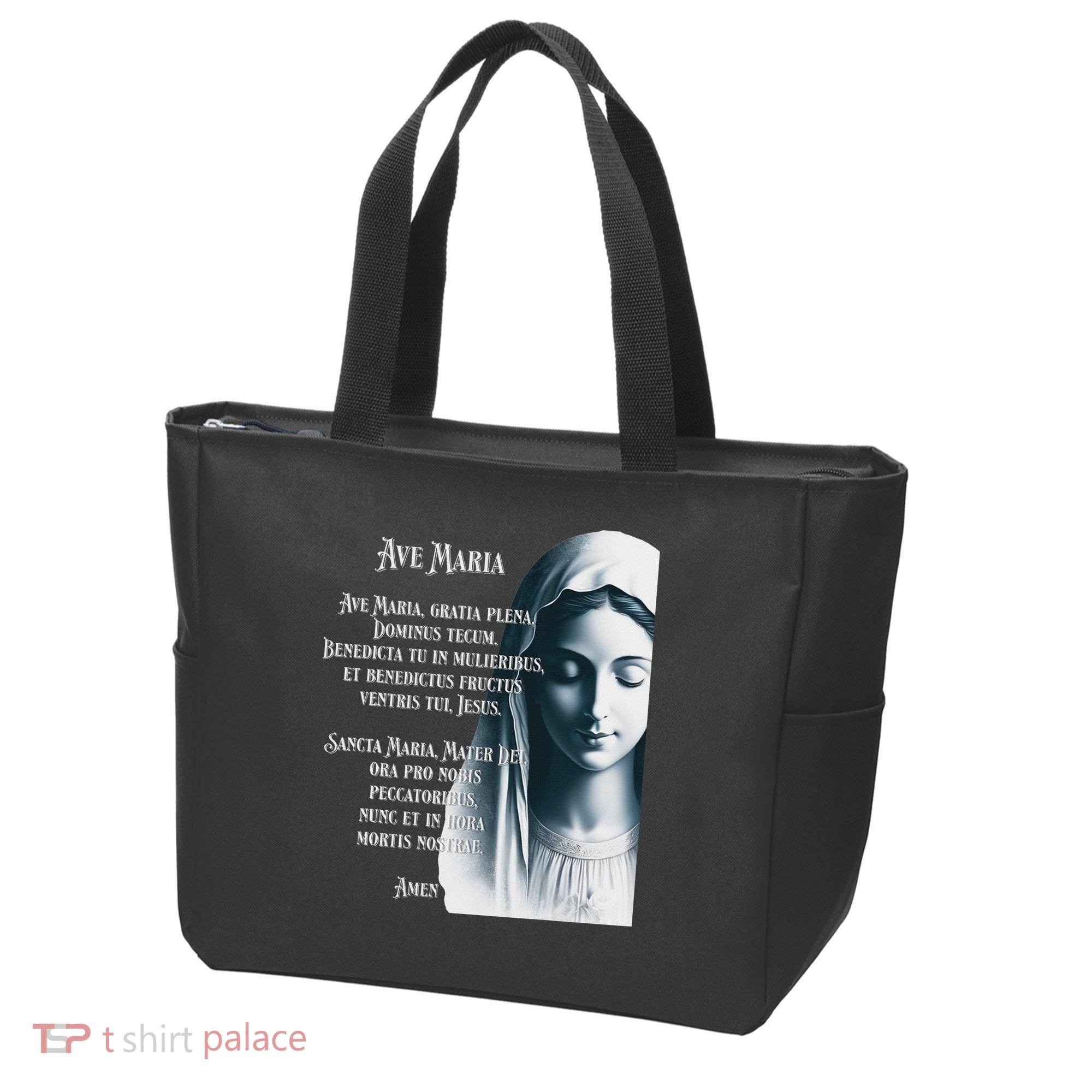 Latin Hail Mary Blessed Mother Rosary Prayer Tote Bag