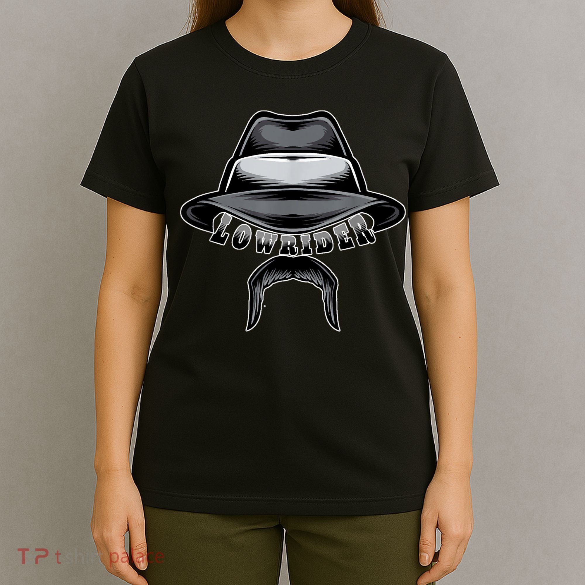 Lowrider Hat & Moustache, Chicano Cholo, Latino Low Rider T-Shirt