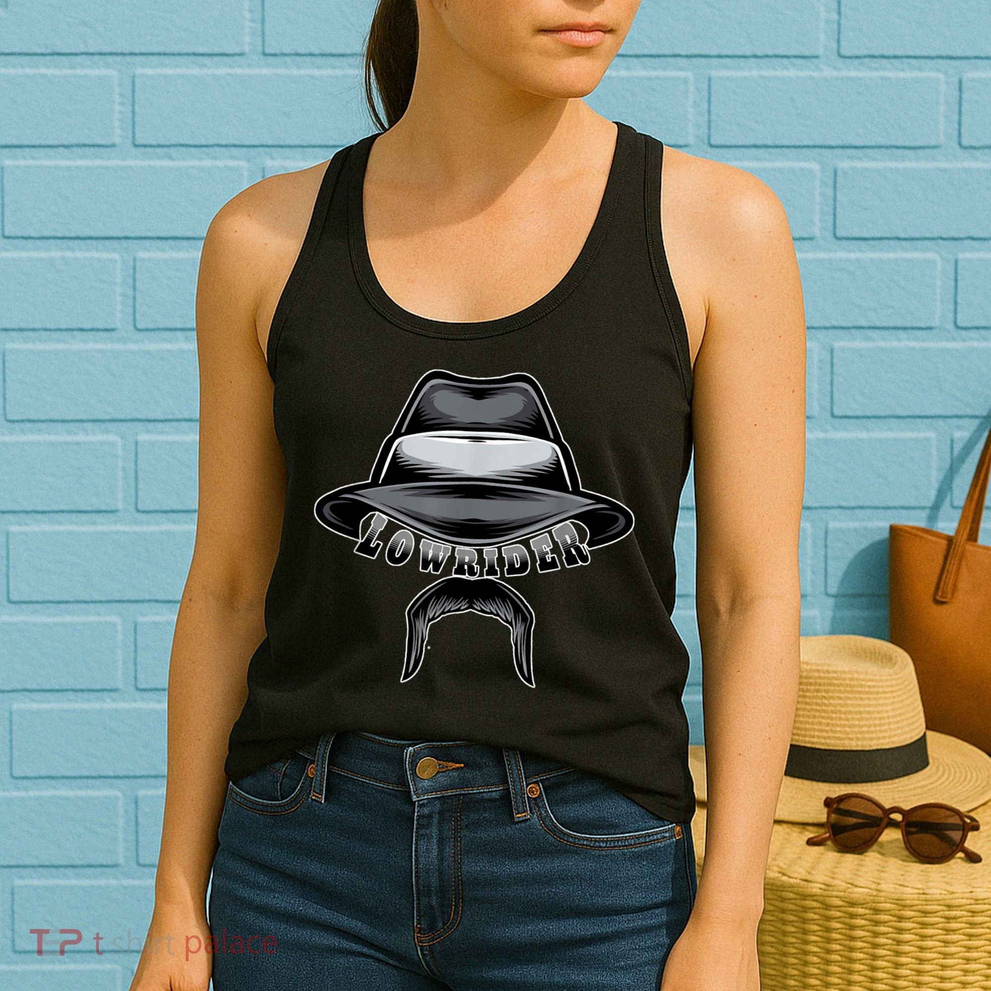 Lowrider Hat & Moustache, Chicano Cholo, Latino Low Rider Women's Tank Top