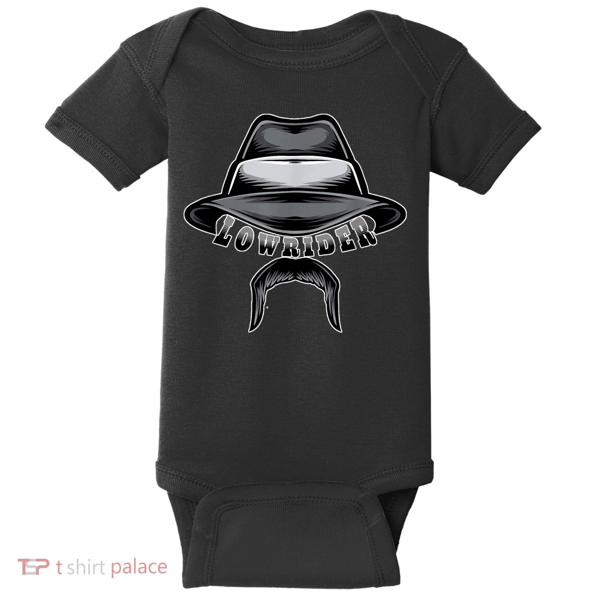 Lowrider Hat & Moustache, Chicano Cholo, Latino Low Rider Baby Bodysuit