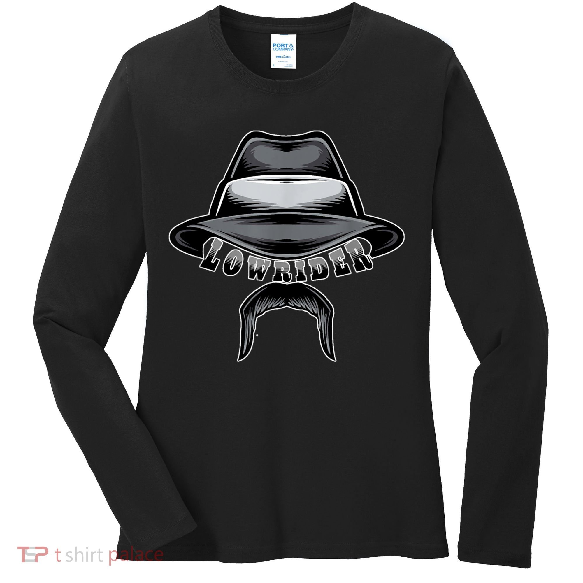 Lowrider Hat & Moustache, Chicano Cholo, Latino Low Rider Women's Long Sleeve Shirt