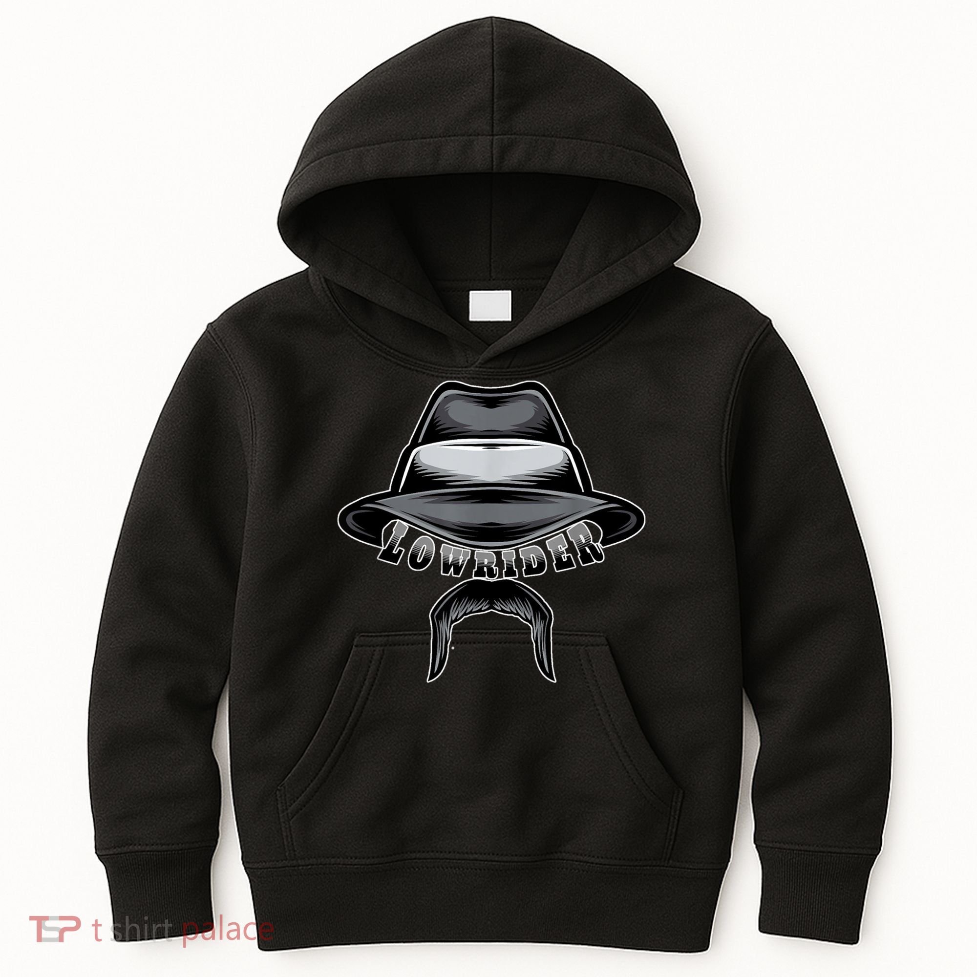 Lowrider Hat & Moustache, Chicano Cholo, Latino Low Rider Kids Hoodie