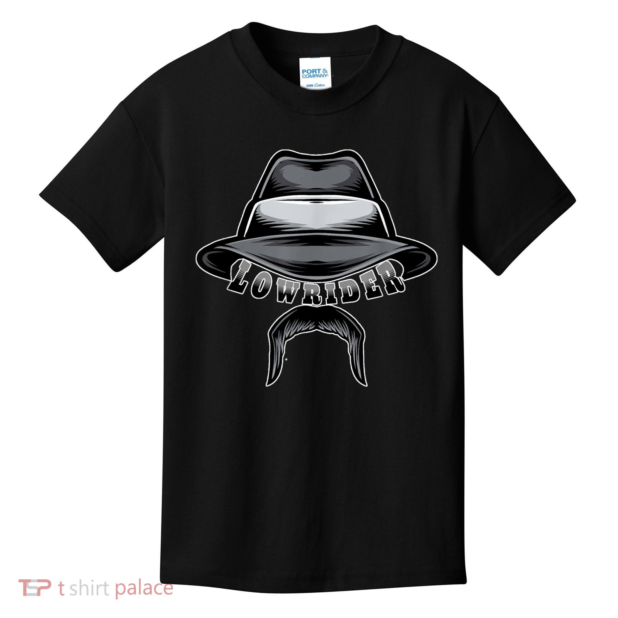 Lowrider Hat & Moustache, Chicano Cholo, Latino Low Rider Kids T-Shirt