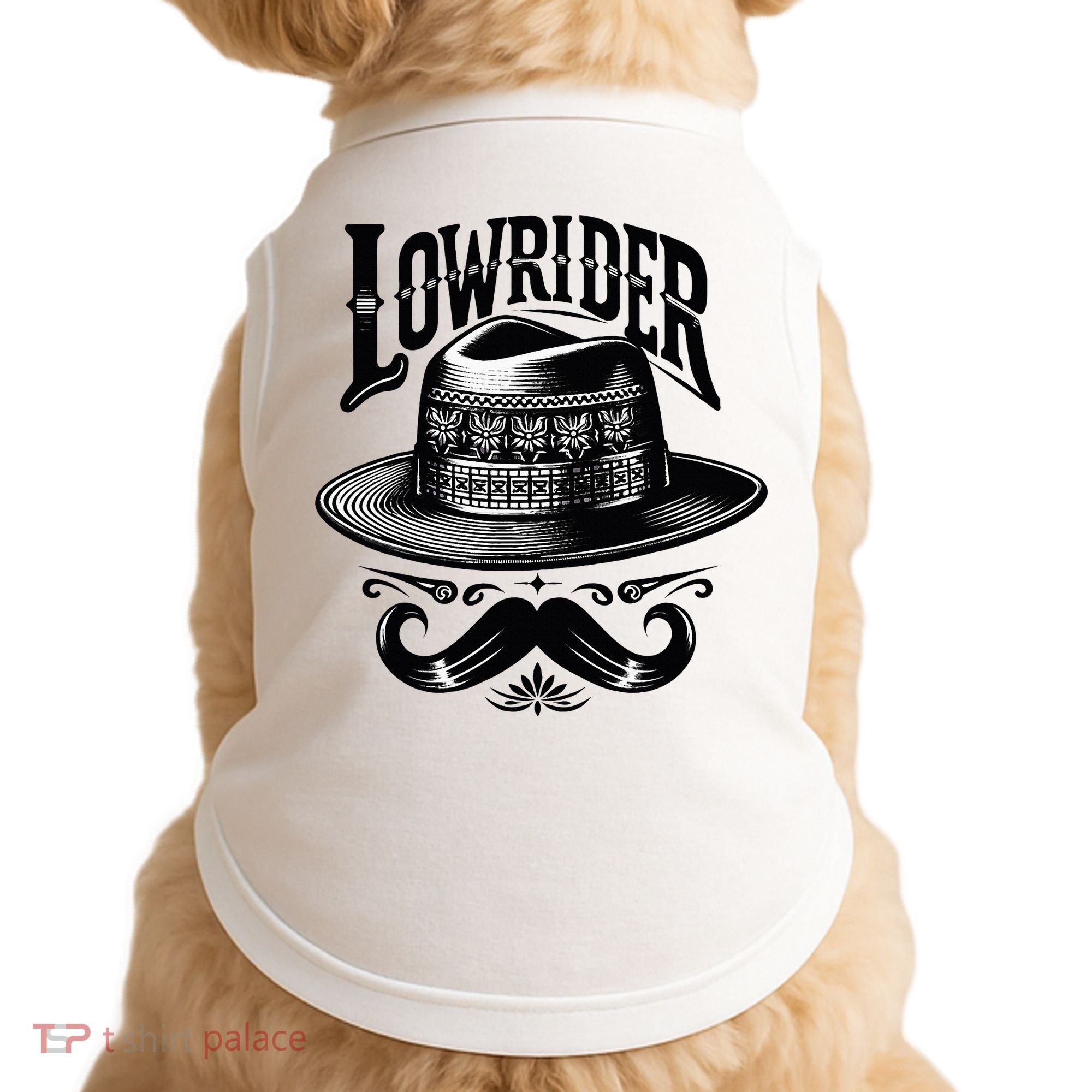 Lowrider Hat Moustache Chicano Cholo Latino Low Rider Doggie Tank