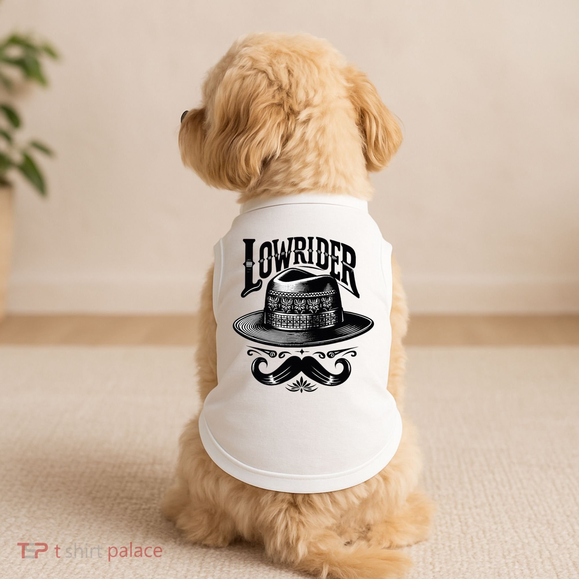 Lowrider Hat Moustache Chicano Cholo Latino Low Rider Doggie Tank
