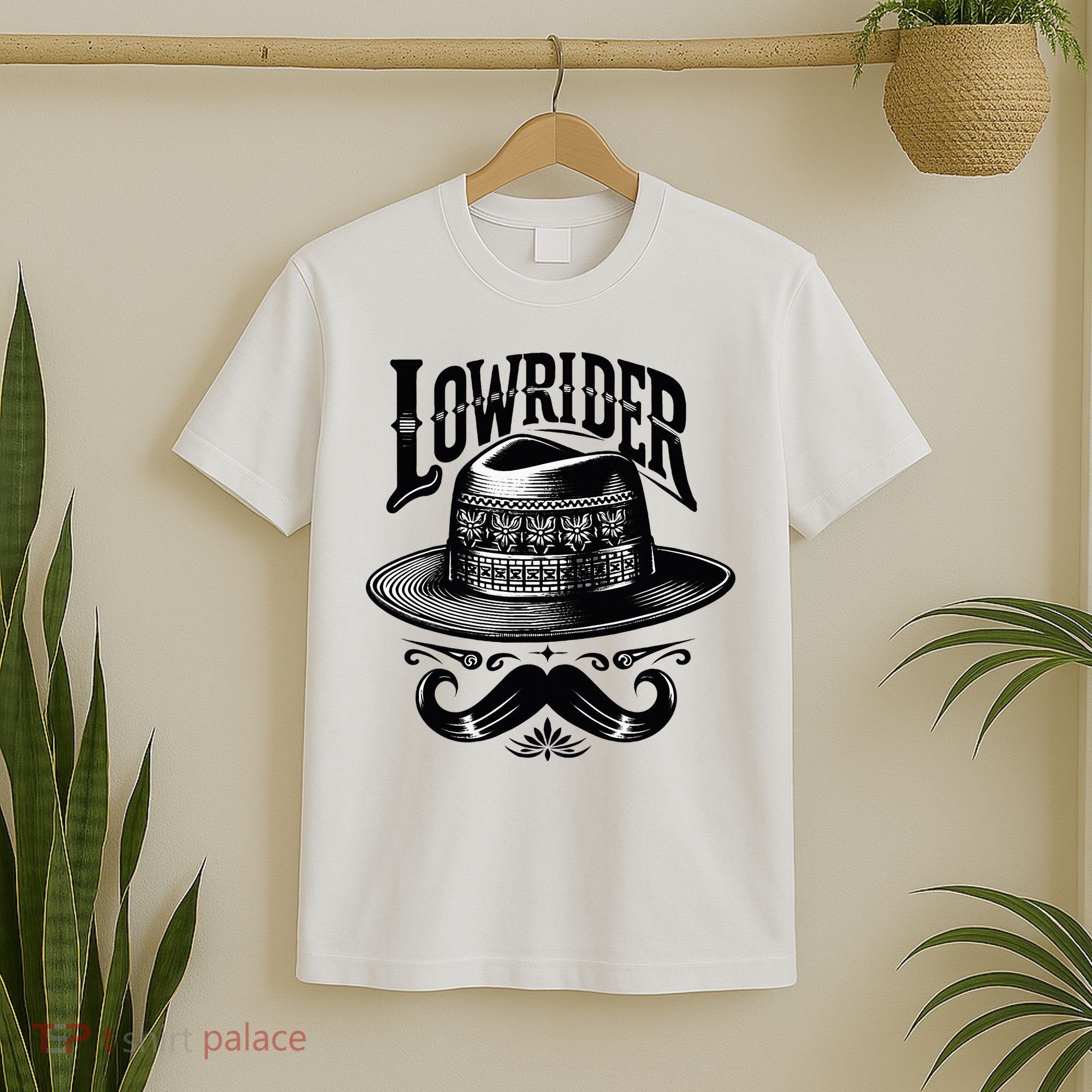 Lowrider Hat Moustache Chicano Cholo Latino Low Rider T-Shirt
