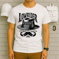 Lowrider Hat Moustache Chicano Cholo Latino Low Rider T-Shirt thumb 6