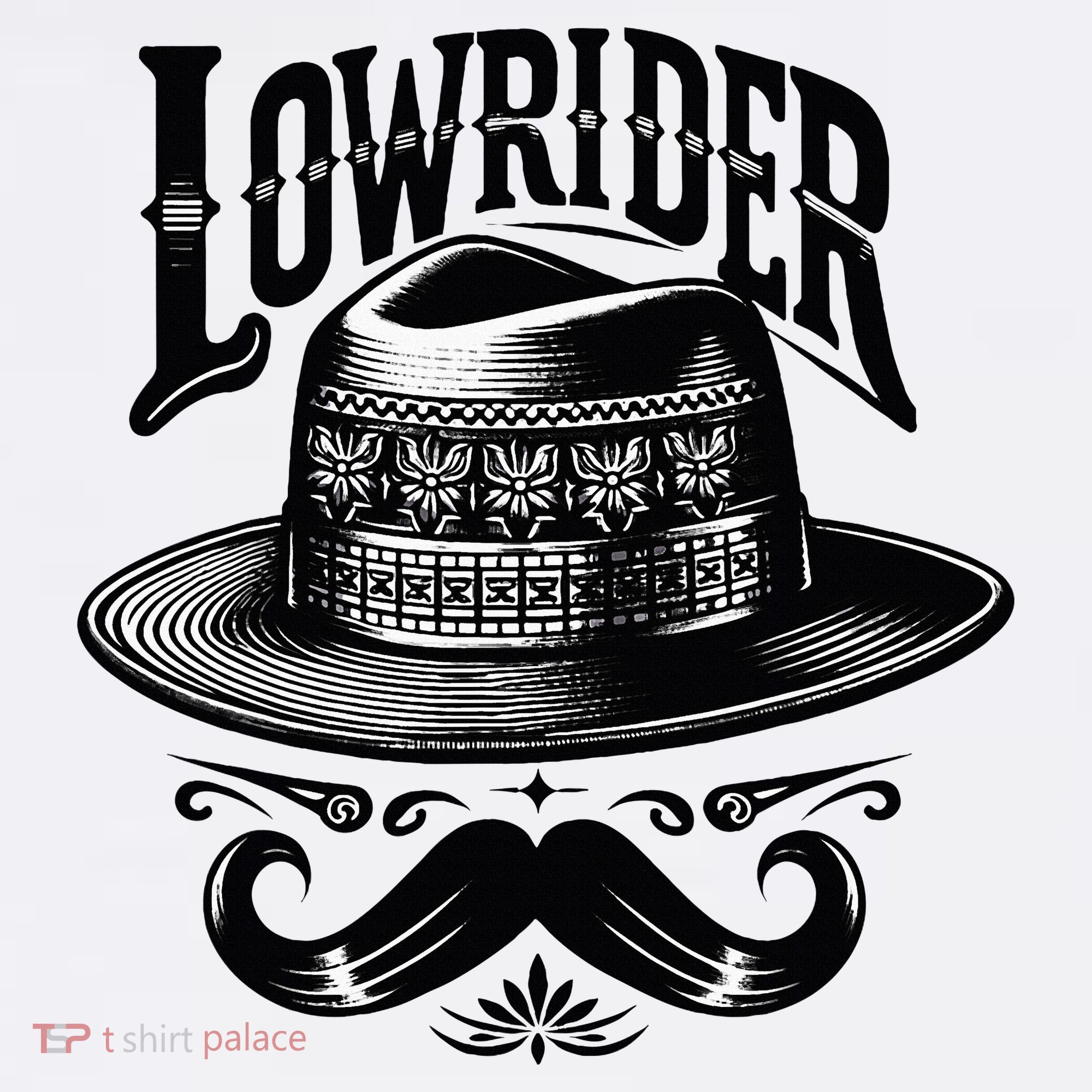 Lowrider Hat Moustache Chicano Cholo Latino Low Rider T-Shirt