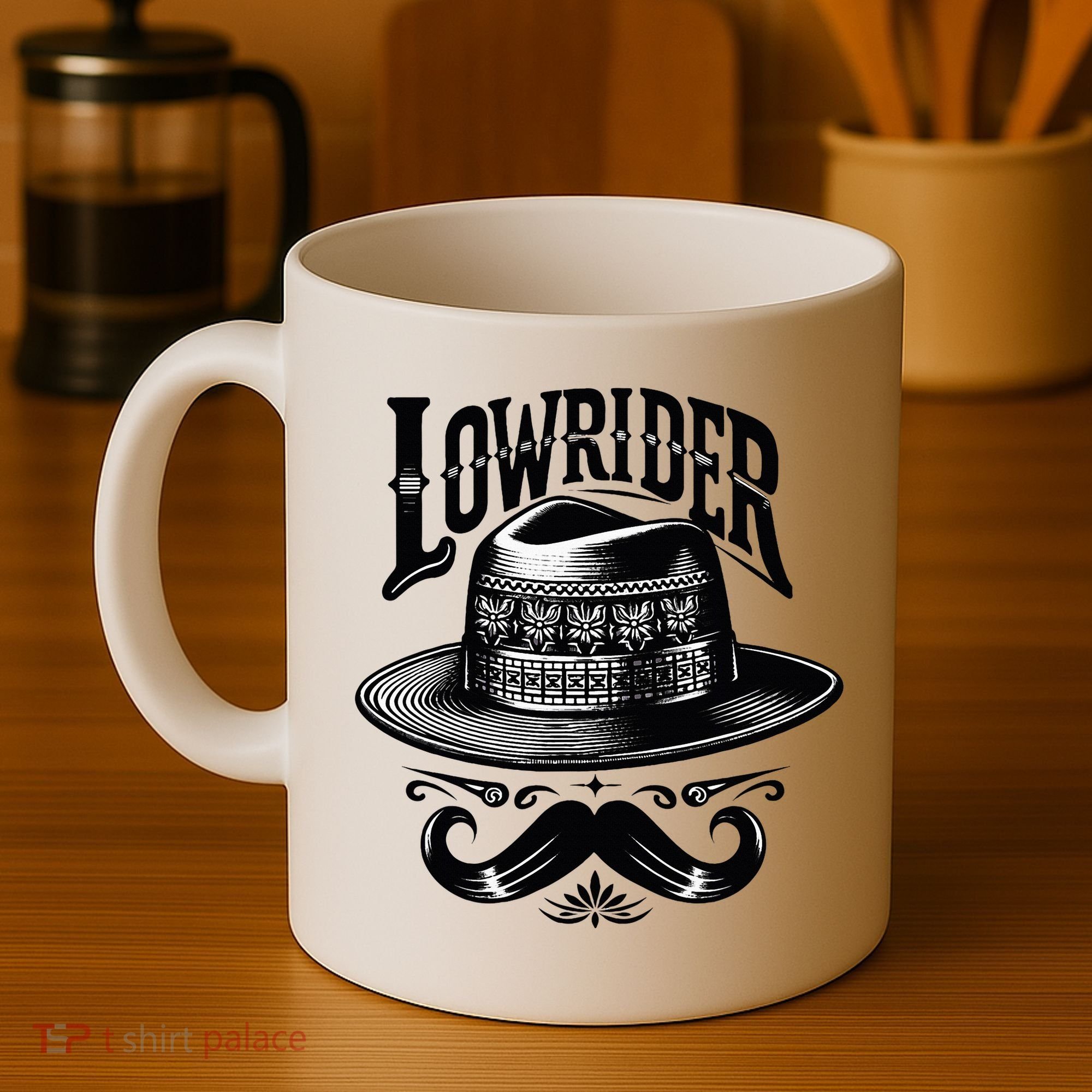 Lowrider Hat Moustache Chicano Cholo Latino Low Rider Coffee Mug