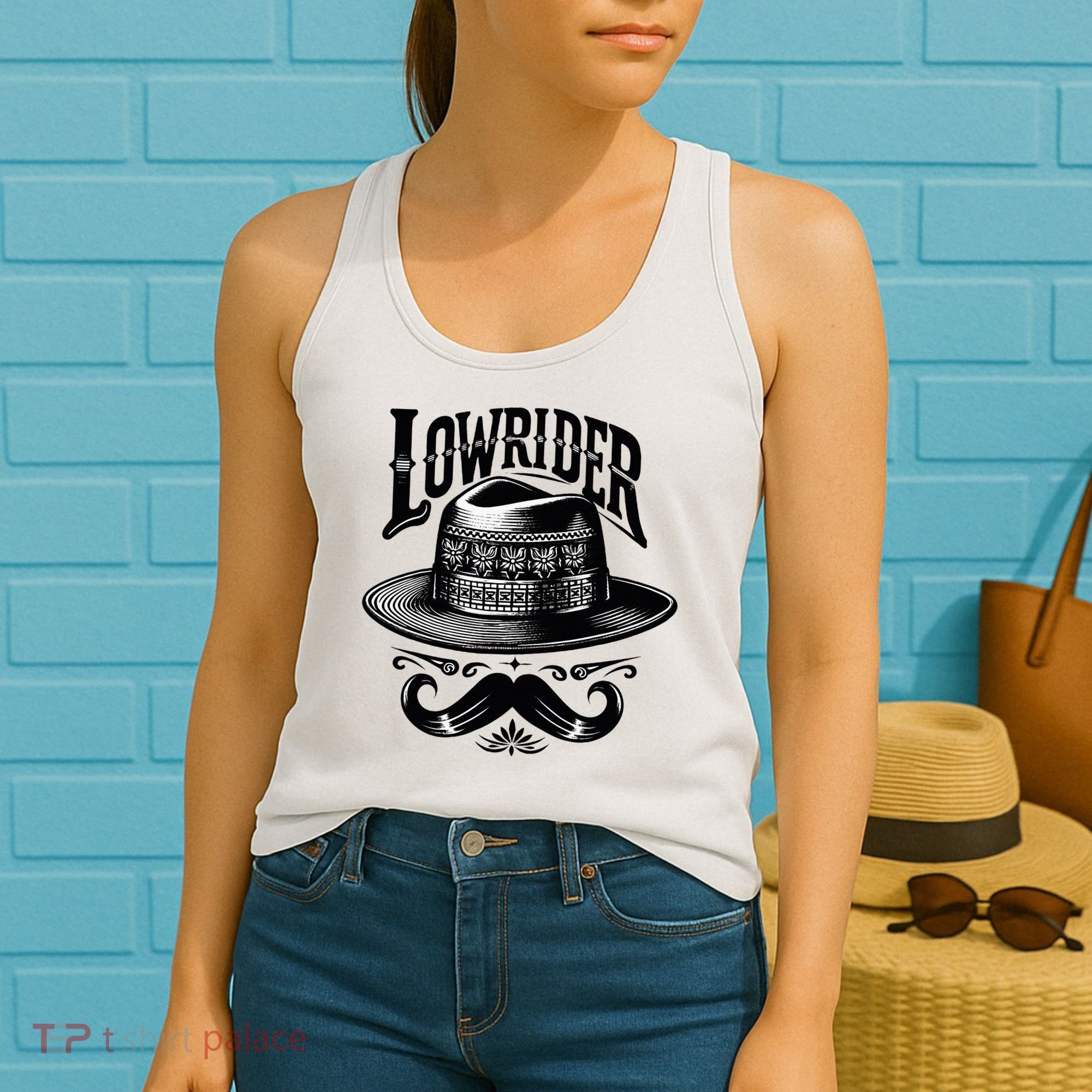 Lowrider Hat Moustache Chicano Cholo Latino Low Rider Women's Tank Top