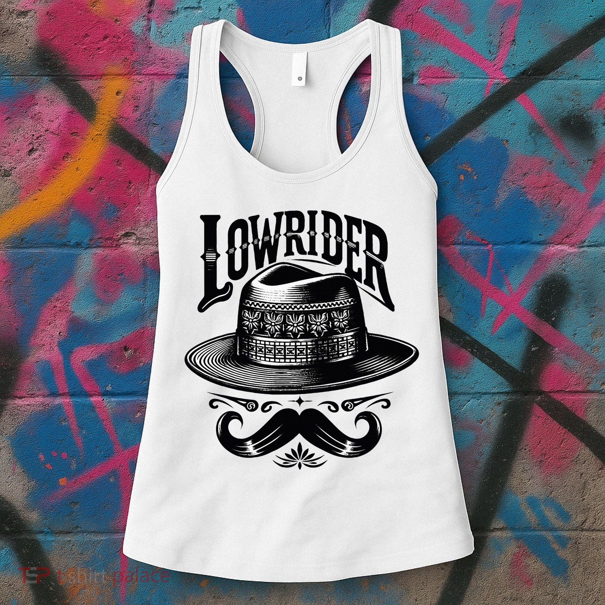 Lowrider Hat Moustache Chicano Cholo Latino Low Rider Women's Tank Top