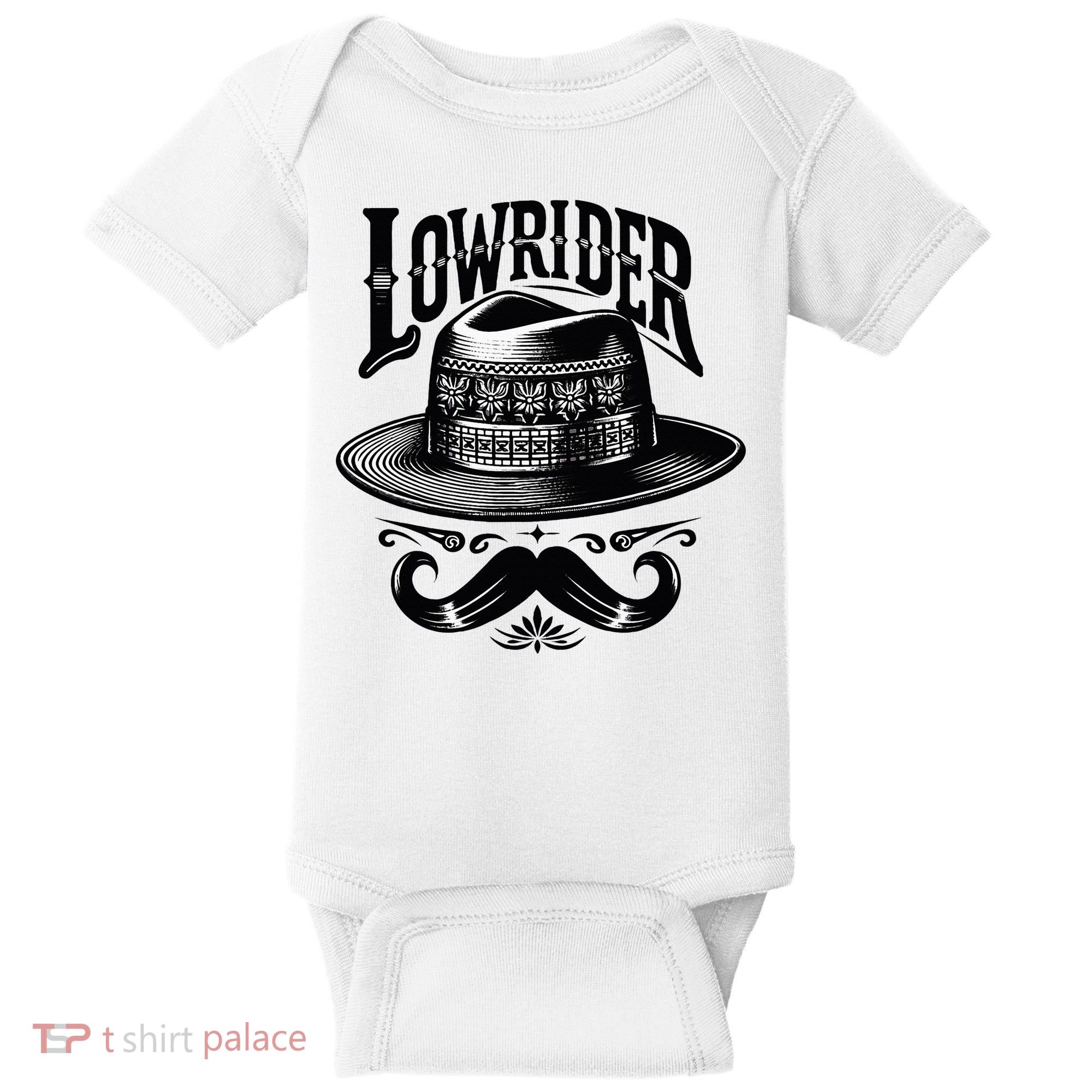 Lowrider Hat Moustache Chicano Cholo Latino Low Rider Baby Bodysuit