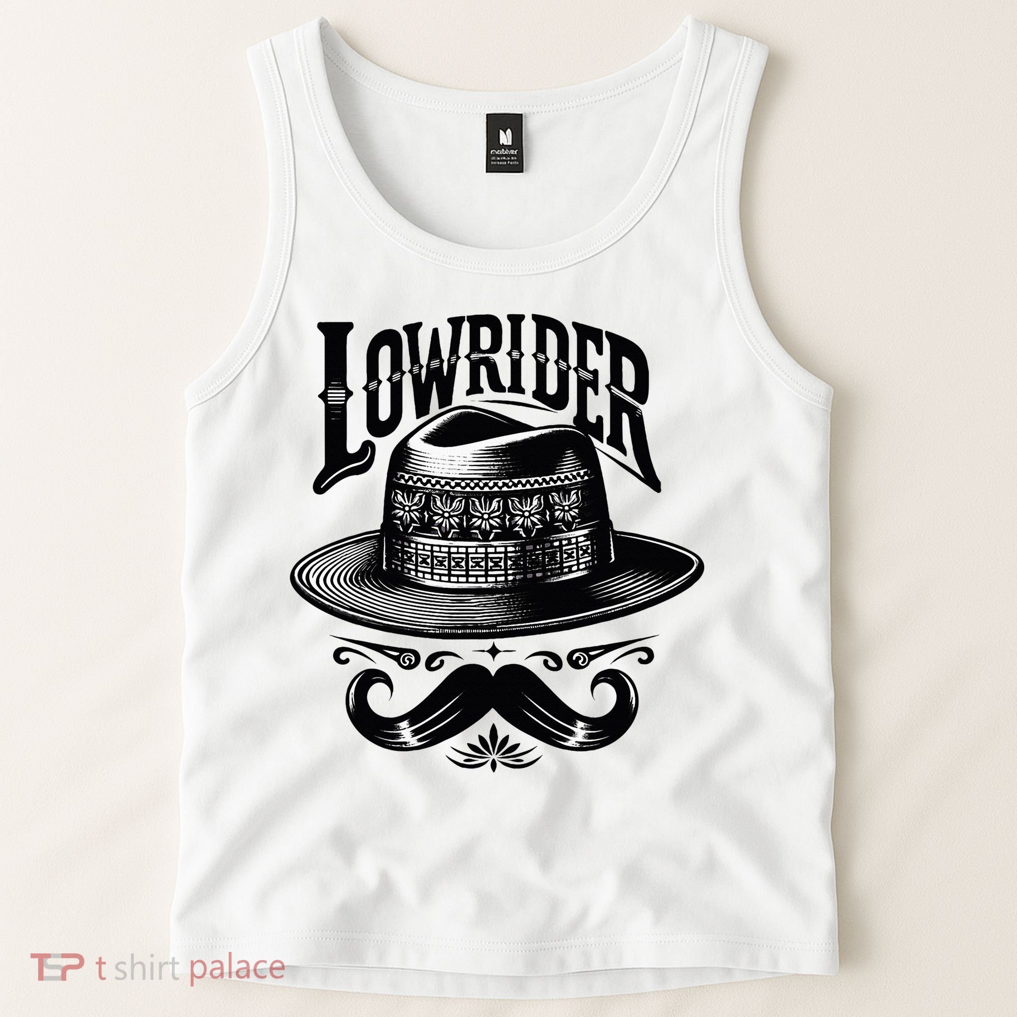 Lowrider Hat Moustache Chicano Cholo Latino Low Rider Tank Top