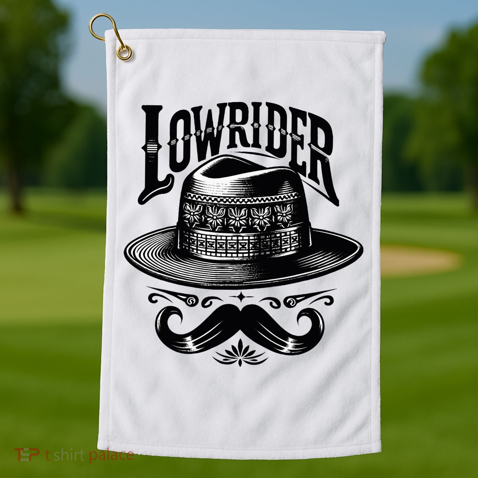 Lowrider Hat Moustache Chicano Cholo Latino Low Rider Golf Towel