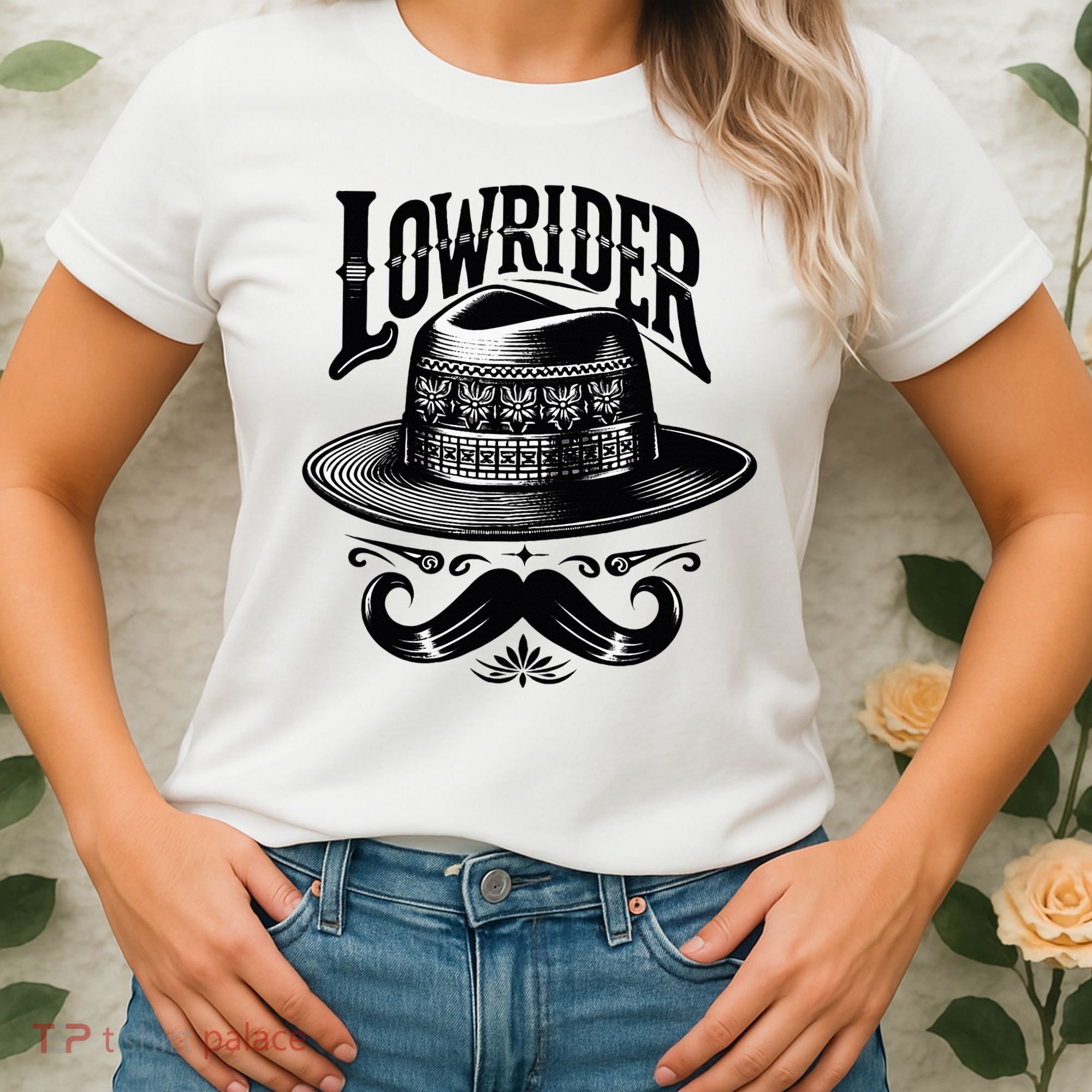 Lowrider Hat Moustache Chicano Cholo Latino Low Rider Women's T-Shirt