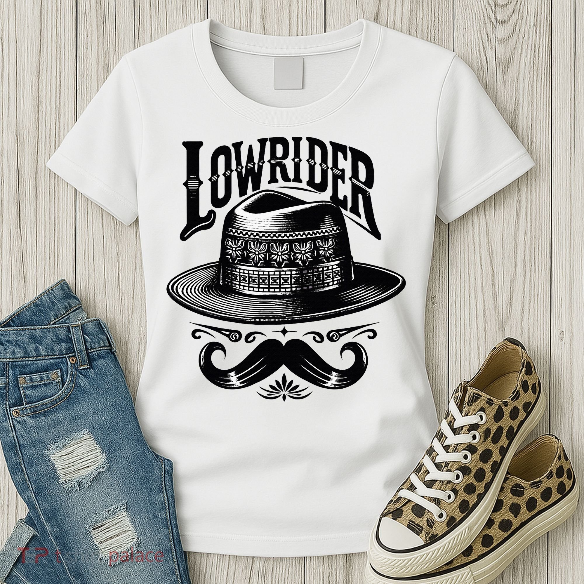 Lowrider Hat Moustache Chicano Cholo Latino Low Rider Women's T-Shirt
