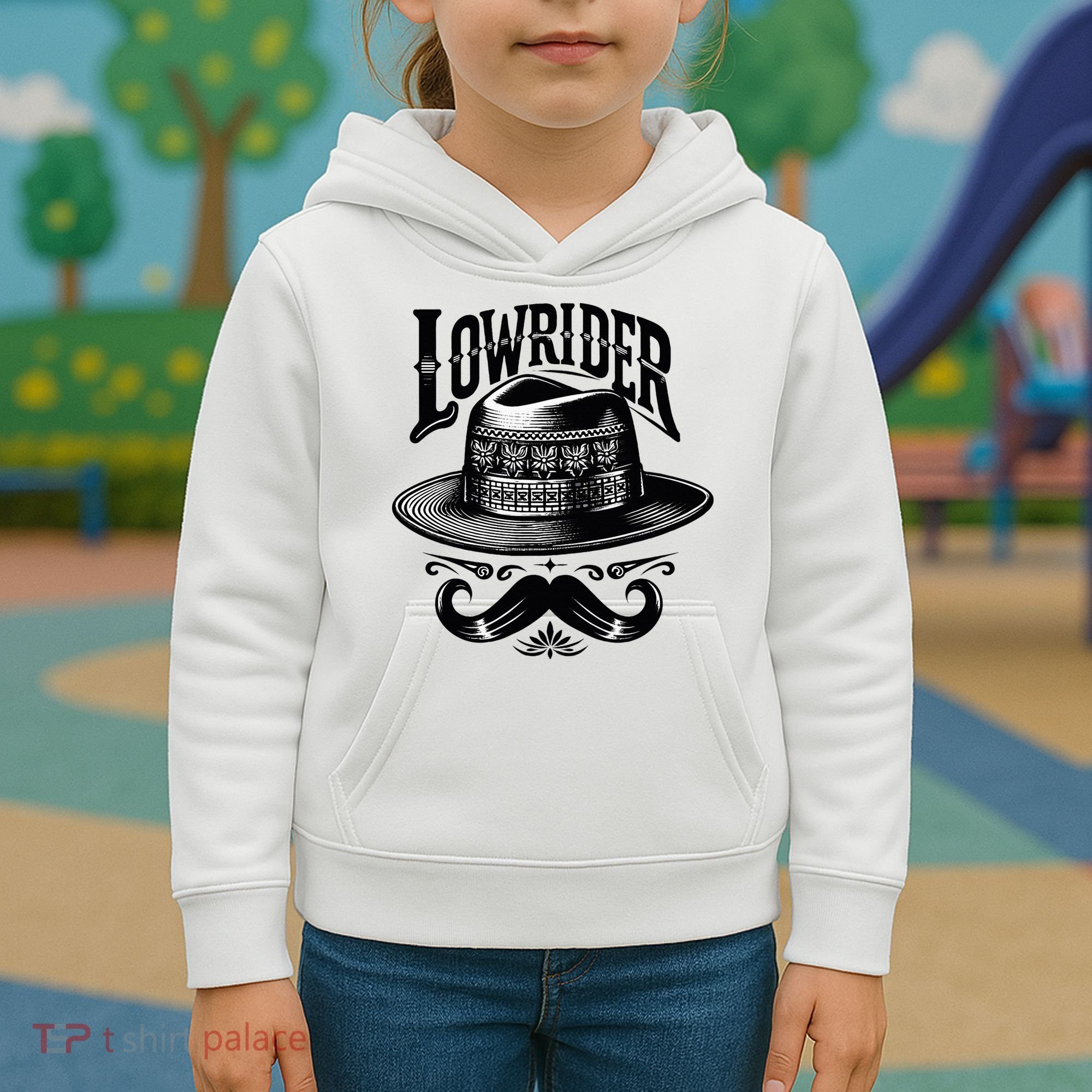 Lowrider Hat Moustache Chicano Cholo Latino Low Rider Kids Hoodie