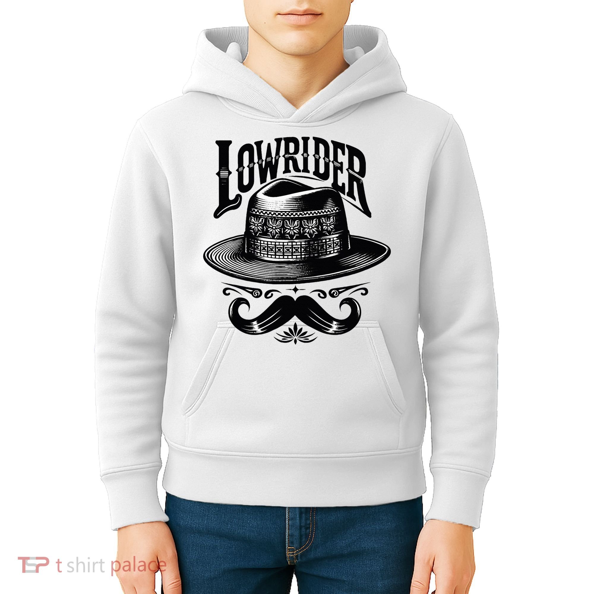 Lowrider Hat Moustache Chicano Cholo Latino Low Rider Kids Hoodie