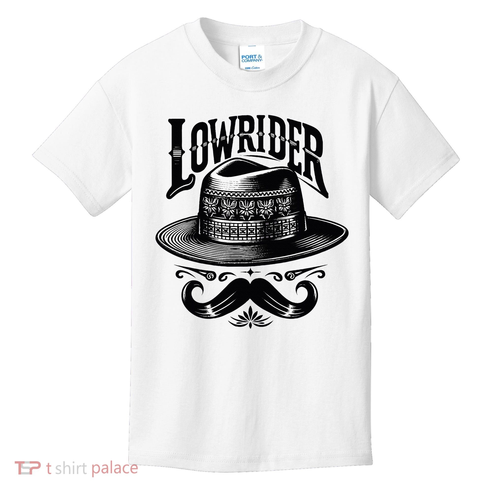 Lowrider Hat Moustache Chicano Cholo Latino Low Rider Kids T-Shirt