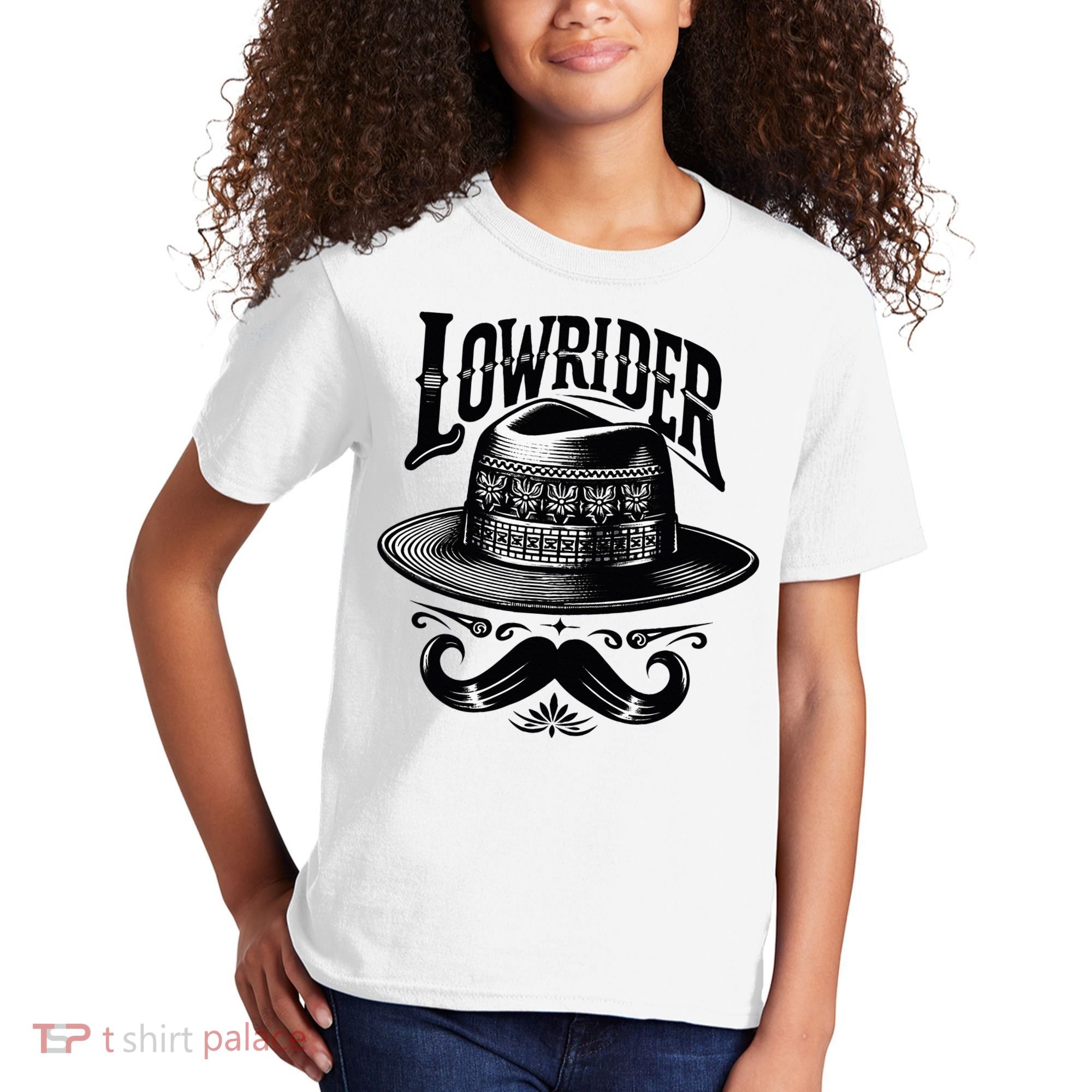 Lowrider Hat Moustache Chicano Cholo Latino Low Rider Kids T-Shirt