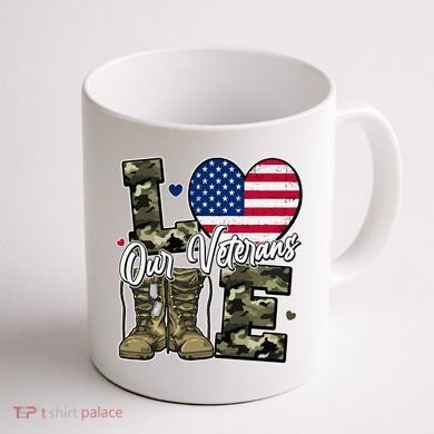 Love Heart Our Veterans Support Veterans Coffee Mug back