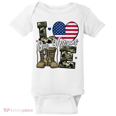 Love Heart Our Veterans Support Veterans Baby Bodysuit