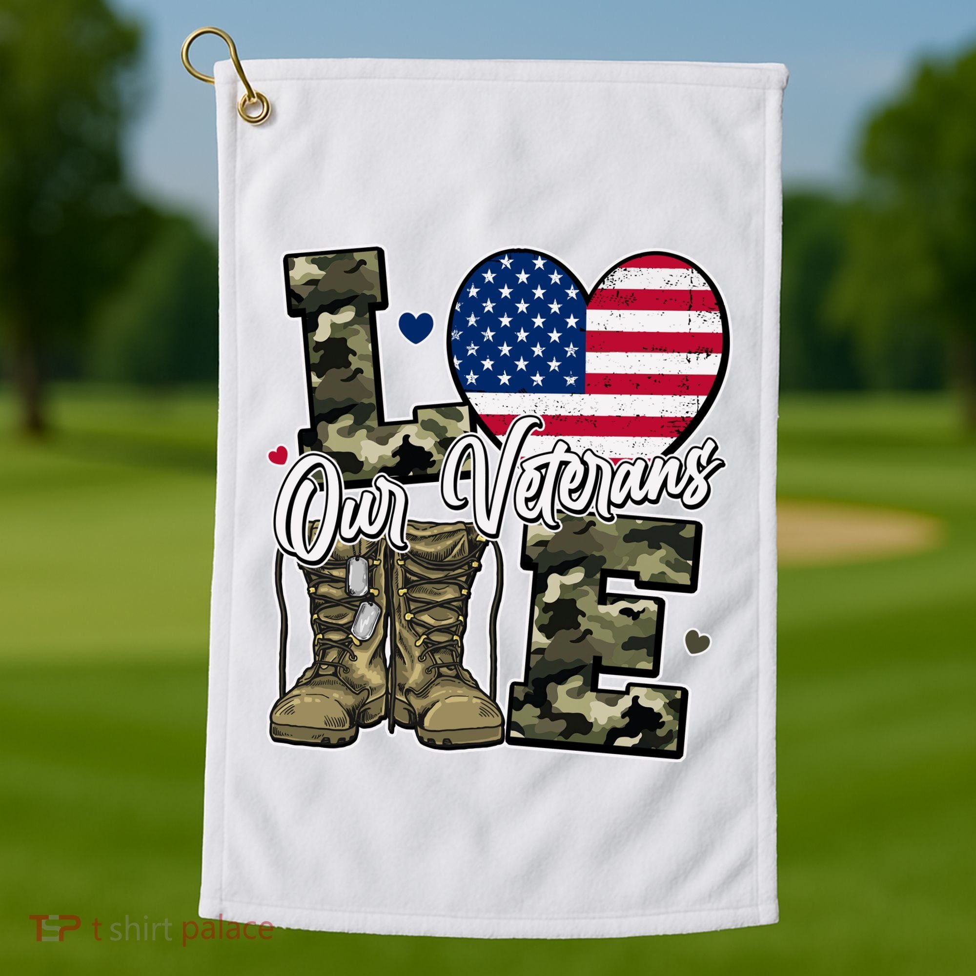 Love Heart Our Veterans Support Veterans Golf Towel