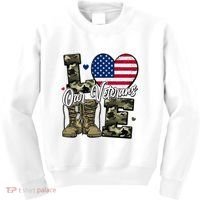 Love Heart Our Veterans Support Veterans Kids Sweatshirt thumb 0