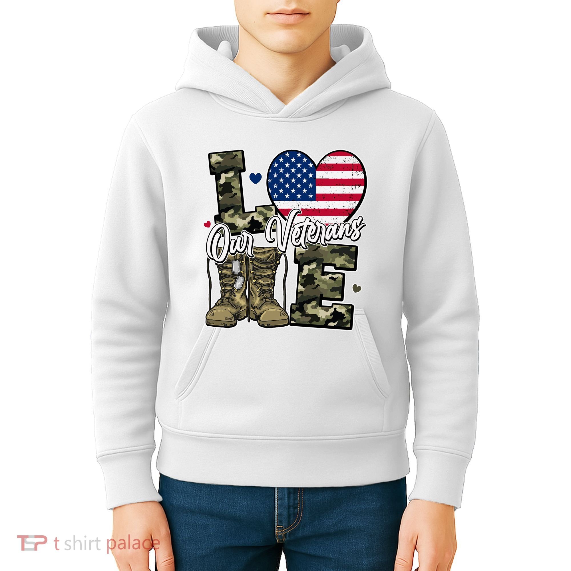 Love Heart Our Veterans Support Veterans Kids Hoodie