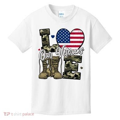 Love Heart Our Veterans Support Veterans Kids T-Shirt