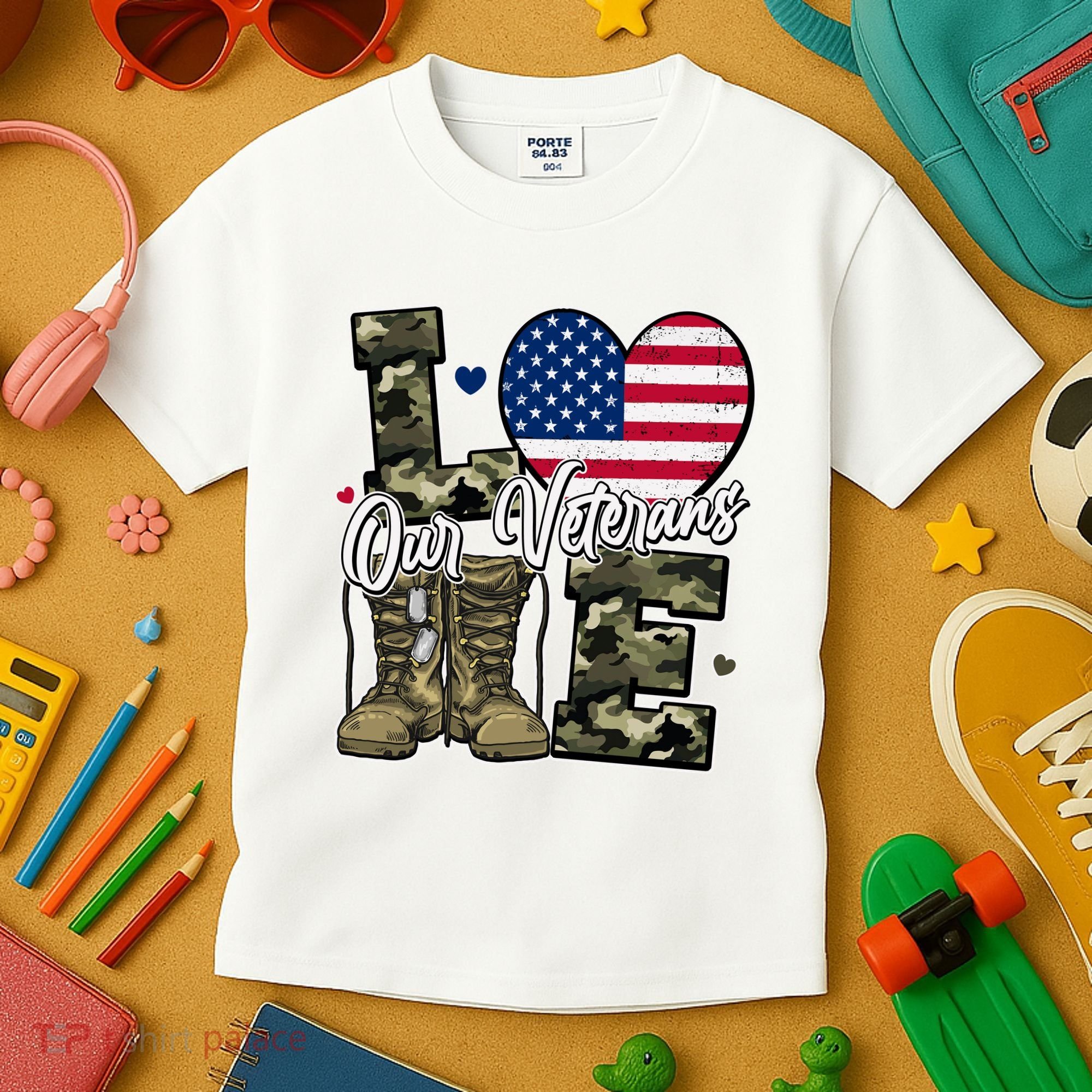 Love Heart Our Veterans Support Veterans Kids T-Shirt