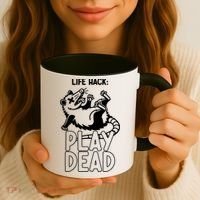 Life Hack Play Dead Funny Opossum Meme Coffee Mug thumb 3